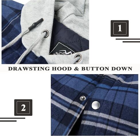 KEFITEVD Men's Flannel Shirt Jacket Winter Warm Long Sleeve Quilted Lined Plaid Coats Soft Button Down Thick Shirts with Hood in Saudi Arabia