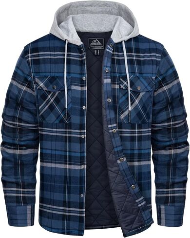 KEFITEVD Men's Flannel Shirt Jacket Winter Warm Long Sleeve Quilted Lined Plaid Coats Soft Button Down Thick Shirts with Hood in Saudi Arabia