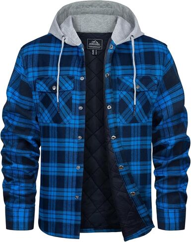 KEFITEVD Men's Flannel Shirt Jacket Winter Warm Long Sleeve Quilted Lined Plaid Coats Soft Button Down Thick Shirts with Hood in Saudi Arabia