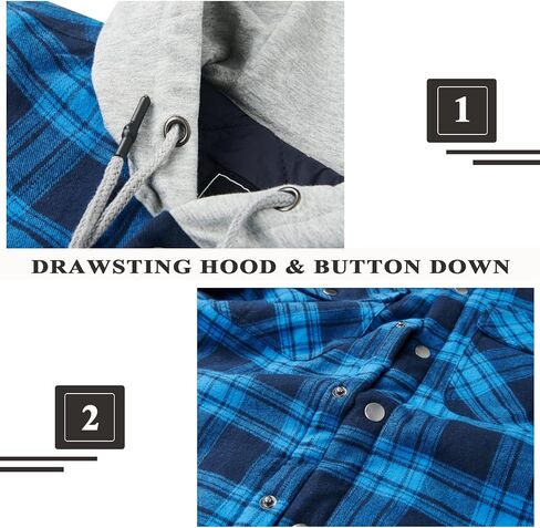 KEFITEVD Men's Flannel Shirt Jacket Winter Warm Long Sleeve Quilted Lined Plaid Coats Soft Button Down Thick Shirts with Hood in Saudi Arabia