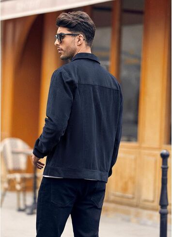 Mens Corduroy Trucker Jacket Slim Fit Button Down Fall Winter Coat in Saudi Arabia