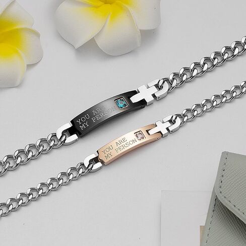 Couples Matching Set 2 Pieces Link Bracelet Titanium Stainless Steel Chain Wrist Cuff for Valentine's Day Gift Jewelry in Saudi Arabia