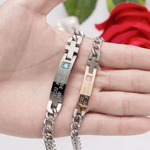 Couples Matching Set 2 Pieces Link Bracelet Titanium Stainless Steel Chain Wrist Cuff for Valentine's Day Gift Jewelry in Saudi Arabia