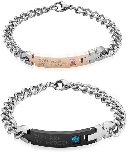 Couples Matching Set 2 Pieces Link Bracelet Titanium Stainless Steel Chain Wrist Cuff for Valentine's Day Gift Jewelry in Saudi Arabia