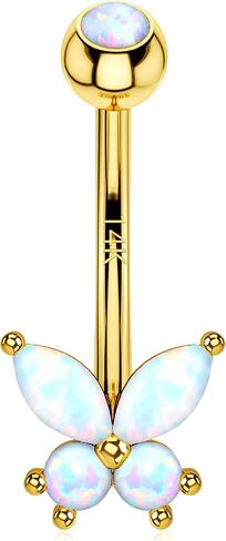 JEWSEEN 14K حلقات البطن أوبال حلقات زر البطن 14G الصلبة الذهب السرة ثقب المجوهرات فراشة تشيكوسلوفاكيا زر البطن ثقب البطن ثقب المجوهرات in Kuwait