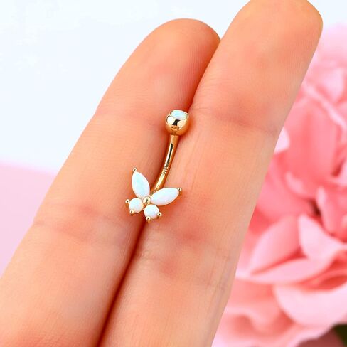 JEWSEEN 14K حلقات البطن أوبال حلقات زر البطن 14G الصلبة الذهب السرة ثقب المجوهرات فراشة تشيكوسلوفاكيا زر البطن ثقب البطن ثقب المجوهرات in Kuwait