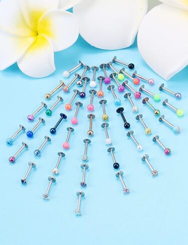 Vsnnsns 48pcs 16G Lip Rings Stainless Steel Labret Monroe Lip Rings Nail Cartilage Tragus Helix Earrings Studs Ring Medusa Piercing Jewelry for Women Men 6mm 8mm 10mm in Saudi Arabia