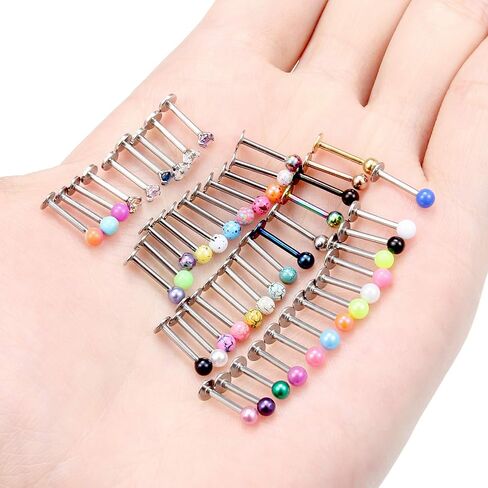 Vsnnsns 48pcs 16G Lip Rings Stainless Steel Labret Monroe Lip Rings Nail Cartilage Tragus Helix Earrings Studs Ring Medusa Piercing Jewelry for Women Men 6mm 8mm 10mm in Saudi Arabia