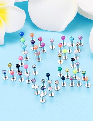 Vsnnsns 48pcs 16G Lip Rings Stainless Steel Labret Monroe Lip Rings Nail Cartilage Tragus Helix Earrings Studs Ring Medusa Piercing Jewelry for Women Men 6mm 8mm 10mm in Saudi Arabia