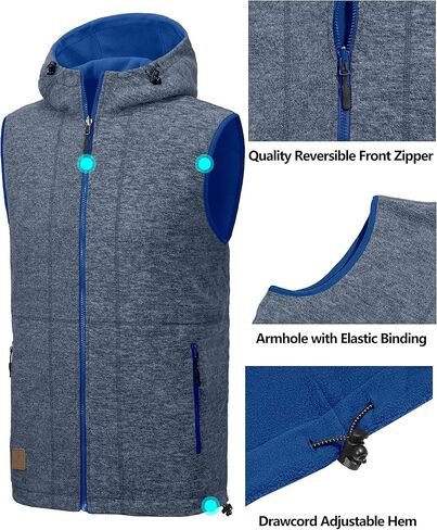 Little Donkey Andy Men's Reversible Fleece Vest Lightweight Warm Sleeveless Jacket with Hood for Hiking Walking Travel in Kuwait