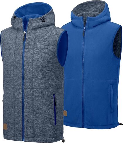 Little Donkey Andy Men's Reversible Fleece Vest Lightweight Warm Sleeveless Jacket with Hood for Hiking Walking Travel in Kuwait