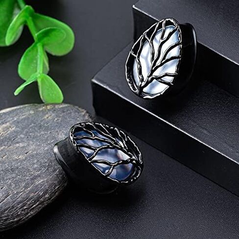 COOEAR Tear Drop Design Stainless Steel Gauges for Ears Lift Tree Natural Seashell Plugs and Tunnels. in Kuwait
