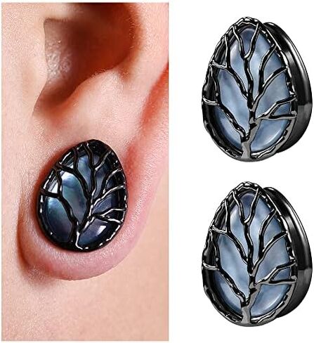 COOEAR Tear Drop Design Stainless Steel Gauges for Ears Lift Tree Natural Seashell Plugs and Tunnels. in Kuwait