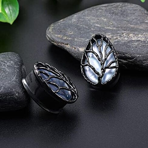 COOEAR Tear Drop Design Stainless Steel Gauges for Ears Lift Tree Natural Seashell Plugs and Tunnels. in Kuwait