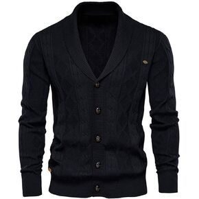 chouyatou Men's Classic Cable Knitted Button Down Shawl Collar Cardigan Sweaters in Saudi Arabia