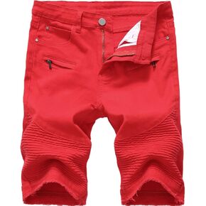 Denim Shorts for Men Summer Vintage Washed Ripped Distressed Straight Fit Knee Length Casual Jean Shorts