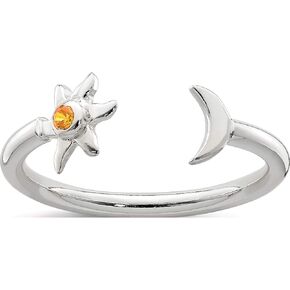 Sterling Silver Polished Half Moon And Sun Orange Cz Adjustable Ring - Jewelry By Sweet Pea in Saudi Arabia