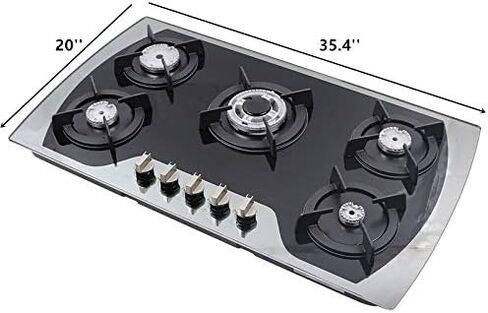 Gas Cooktop 30 Inch Gas Stove Cooktop Stove Burner Tempered Glass Built in 5 Burners Gas Hob Grate Stovetop LPG/NG Convertible (Style 1) in Kuwait