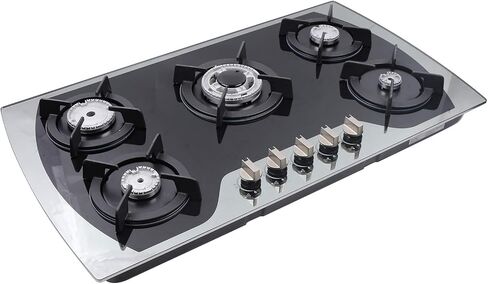 Gas Cooktop 30 Inch Gas Stove Cooktop Stove Burner Tempered Glass Built in 5 Burners Gas Hob Grate Stovetop LPG/NG Convertible (Style 1) in Kuwait