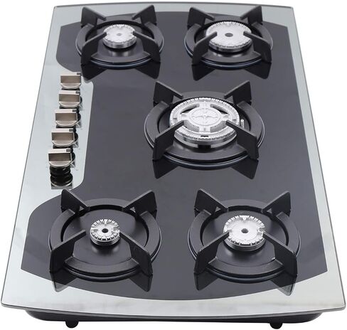 Gas Cooktop 30 Inch Gas Stove Cooktop Stove Burner Tempered Glass Built in 5 Burners Gas Hob Grate Stovetop LPG/NG Convertible (Style 1) in Kuwait