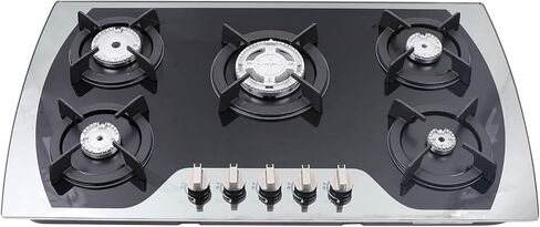 Gas Cooktop 30 Inch Gas Stove Cooktop Stove Burner Tempered Glass Built in 5 Burners Gas Hob Grate Stovetop LPG/NG Convertible (Style 1) in Kuwait
