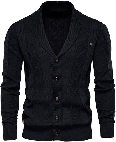 chouyatou Men's Classic Cable Knitted Button Down Shawl Collar Cardigan Sweaters in Saudi Arabia