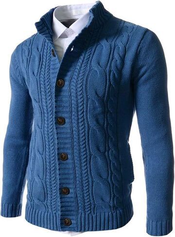Men's Classical Retro Ribbed Longline Button Down Dress Cardigan Long Sleeve Stand Collar Winter Work Sweater in Kuwait