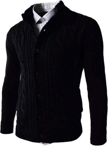 Men's Classical Retro Ribbed Longline Button Down Dress Cardigan Long Sleeve Stand Collar Winter Work Sweater in Kuwait