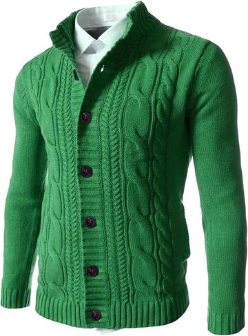 Men's Classical Retro Ribbed Longline Button Down Dress Cardigan Long Sleeve Stand Collar Winter Work Sweater in Kuwait