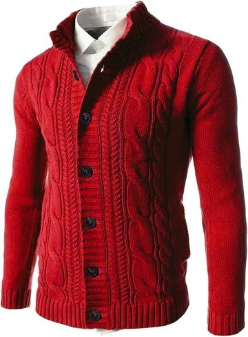 Men's Classical Retro Ribbed Longline Button Down Dress Cardigan Long Sleeve Stand Collar Winter Work Sweater in Kuwait
