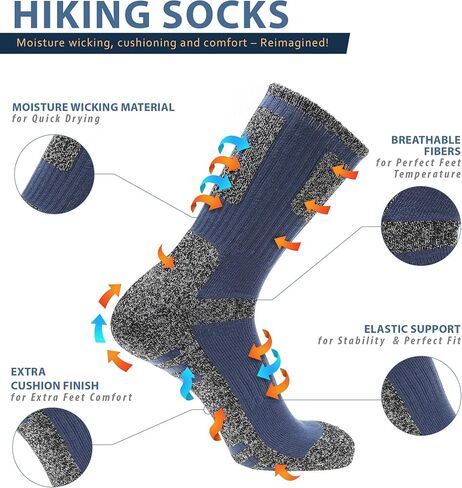 MIRMARU Men's 5 Pairs Multi Performance Outdoor Sports Hiking Trekking Crew Socks in Kuwait