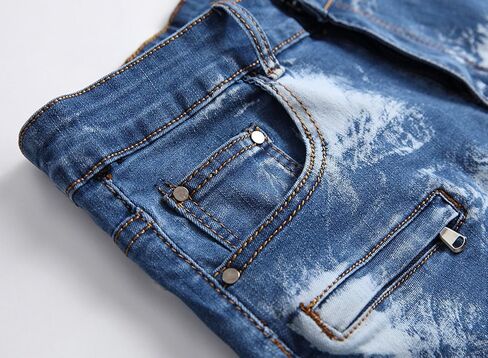 chouyatou Men's Summer Cool Stylish Wrinkle Performance Moto Ripped Denim Shorts in Saudi Arabia