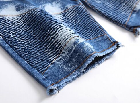 chouyatou Men's Summer Cool Stylish Wrinkle Performance Moto Ripped Denim Shorts in Saudi Arabia