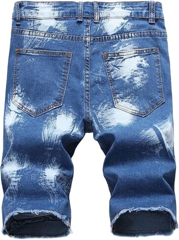 chouyatou Men's Summer Cool Stylish Wrinkle Performance Moto Ripped Denim Shorts in Saudi Arabia