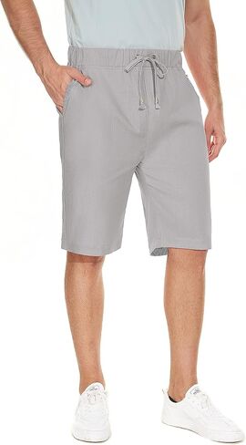 Janmid Men's Linen Casual Short Drawstring Summer Beach Shorts in Kuwait