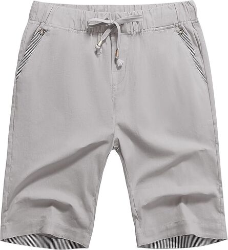 Janmid Men's Linen Casual Short Drawstring Summer Beach Shorts in Kuwait