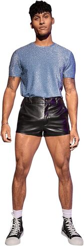 Floerns Men's Casual PU Leather Straight Leg Button Front Workout Shorts in Saudi Arabia