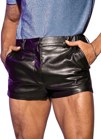 Floerns Men's Casual PU Leather Straight Leg Button Front Workout Shorts in Saudi Arabia