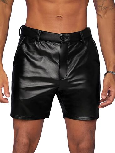Floerns Men's Casual PU Leather Straight Leg Button Front Workout Shorts in Saudi Arabia