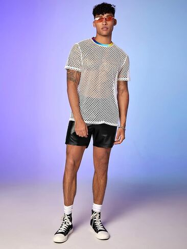 Floerns Men's Casual PU Leather Straight Leg Button Front Workout Shorts in Saudi Arabia