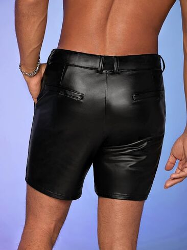 Floerns Men's Casual PU Leather Straight Leg Button Front Workout Shorts in Saudi Arabia