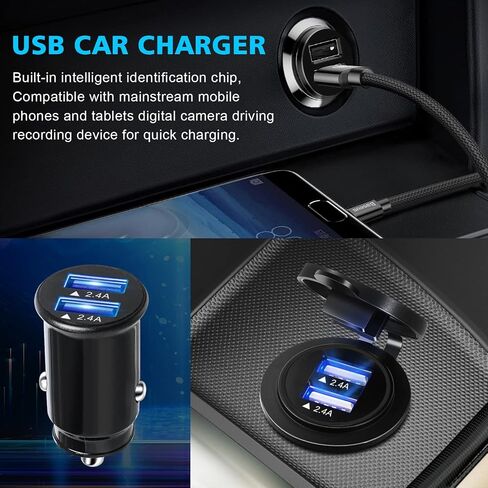Car Charger, Smallest 4.8A All Metal USB Fast Mini Car Charger Car Charger Adapter Flush Fit Compatible with iPhone 14 Pro Max/13/12/11/x/6s, iPad Air 2/Mini 3, Samsung Note 9/S10/S9/S8 in Saudi Arabia