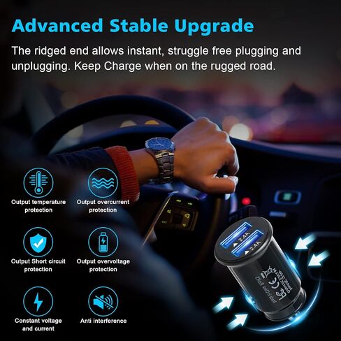 Car Charger, Smallest 4.8A All Metal USB Fast Mini Car Charger Car Charger Adapter Flush Fit Compatible with iPhone 14 Pro Max/13/12/11/x/6s, iPad Air 2/Mini 3, Samsung Note 9/S10/S9/S8 in Saudi Arabia