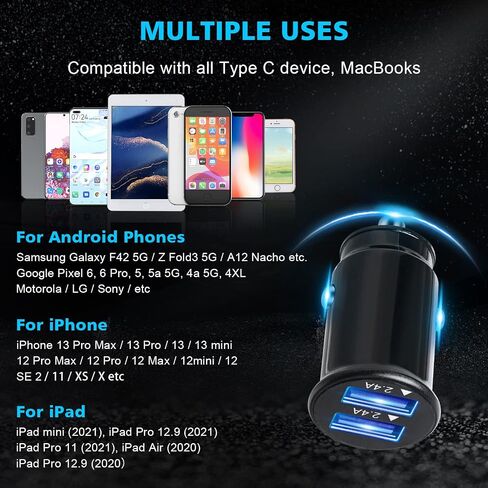 Car Charger, Smallest 4.8A All Metal USB Fast Mini Car Charger Car Charger Adapter Flush Fit Compatible with iPhone 14 Pro Max/13/12/11/x/6s, iPad Air 2/Mini 3, Samsung Note 9/S10/S9/S8 in Saudi Arabia