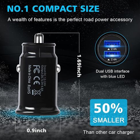 Car Charger, Smallest 4.8A All Metal USB Fast Mini Car Charger Car Charger Adapter Flush Fit Compatible with iPhone 14 Pro Max/13/12/11/x/6s, iPad Air 2/Mini 3, Samsung Note 9/S10/S9/S8 in Saudi Arabia