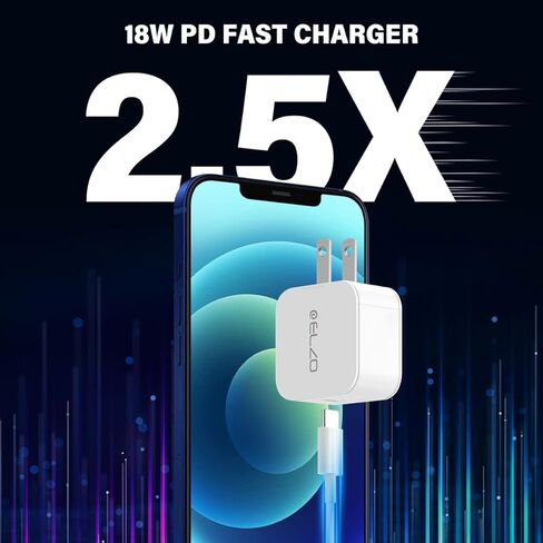 شاحن Elzo USB C بقدرة 18 وات PD 3.0 محول شاحن جداري سريع توصيل الطاقة محمول، متوافق مع iPhone 13/12 Pro/Max/Mini/11/X/XS/XR/8/Plus، Galaxy S21/S20/S10/S9، Pixel 6 /5/4a/4/3a، آيباد برو in Kuwait
