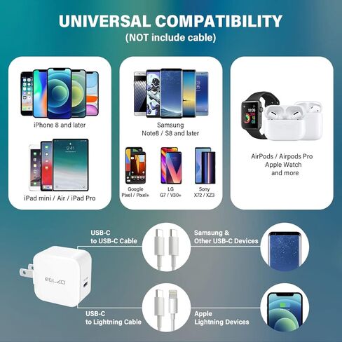 شاحن Elzo USB C بقدرة 18 وات PD 3.0 محول شاحن جداري سريع توصيل الطاقة محمول، متوافق مع iPhone 13/12 Pro/Max/Mini/11/X/XS/XR/8/Plus، Galaxy S21/S20/S10/S9، Pixel 6 /5/4a/4/3a، آيباد برو in Kuwait