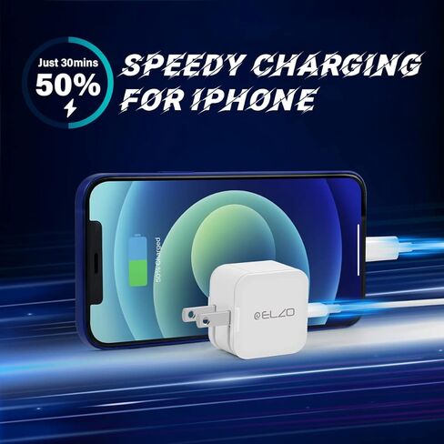 شاحن Elzo USB C بقدرة 18 وات PD 3.0 محول شاحن جداري سريع توصيل الطاقة محمول، متوافق مع iPhone 13/12 Pro/Max/Mini/11/X/XS/XR/8/Plus، Galaxy S21/S20/S10/S9، Pixel 6 /5/4a/4/3a، آيباد برو in Kuwait