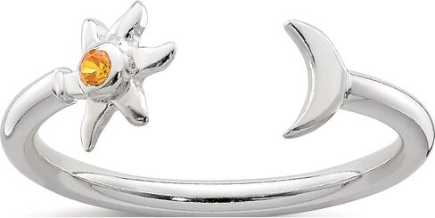 Sterling Silver Polished Half Moon And Sun Orange Cz Adjustable Ring - Jewelry By Sweet Pea in Saudi Arabia