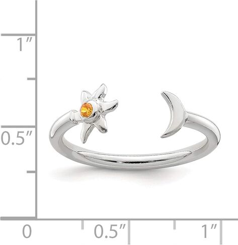 Sterling Silver Polished Half Moon And Sun Orange Cz Adjustable Ring - Jewelry By Sweet Pea in Saudi Arabia